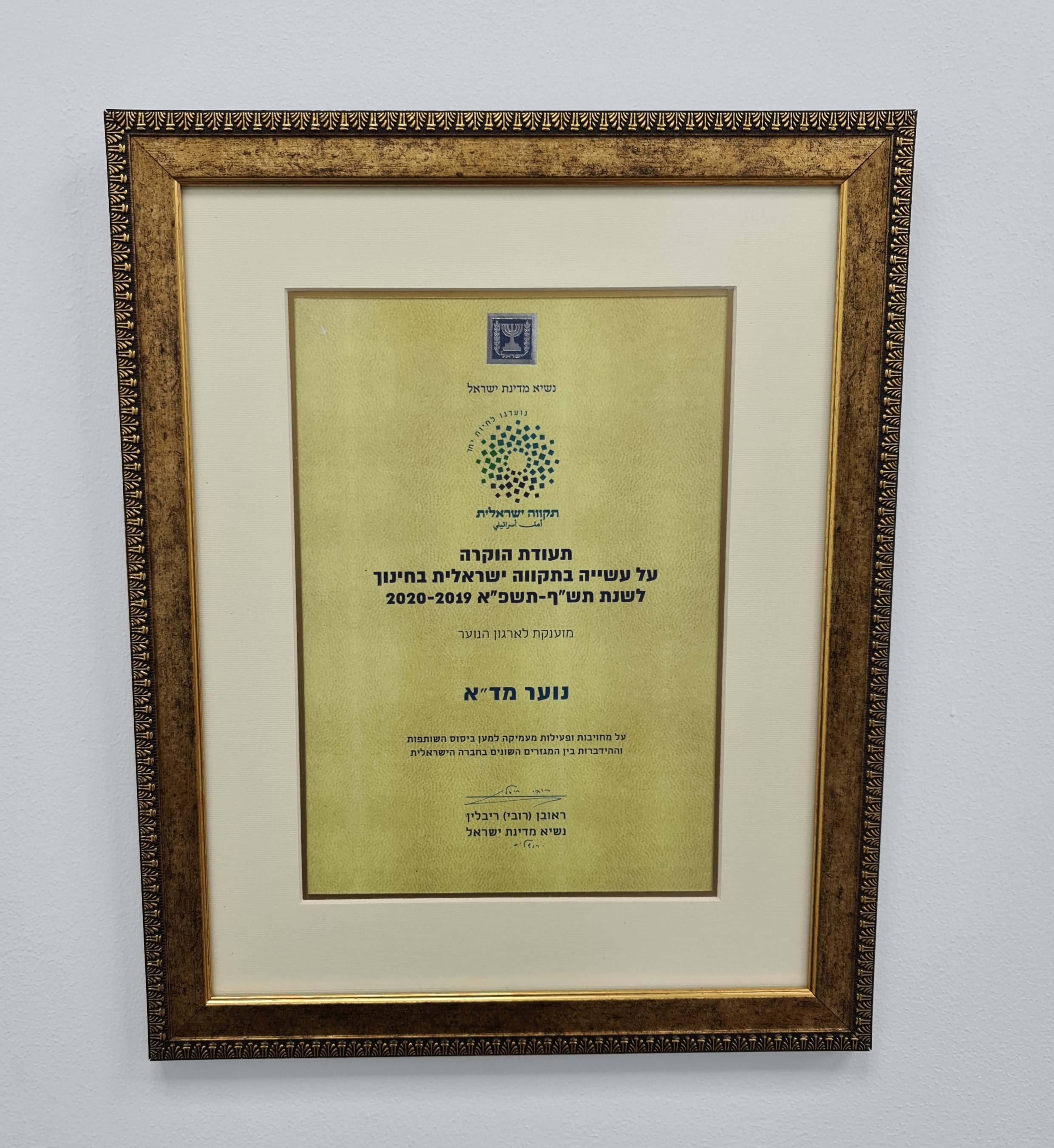 The President’s Award for “Israeli Hope” in Education to MDA Youth Organization